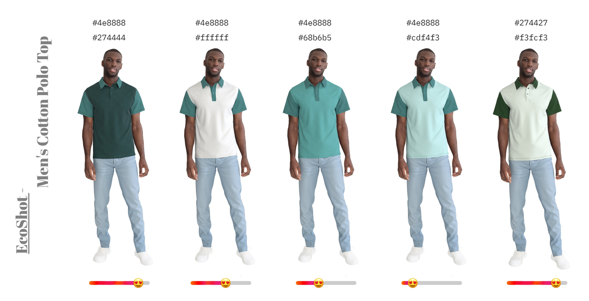 Rating panel for various men's polo top variants.