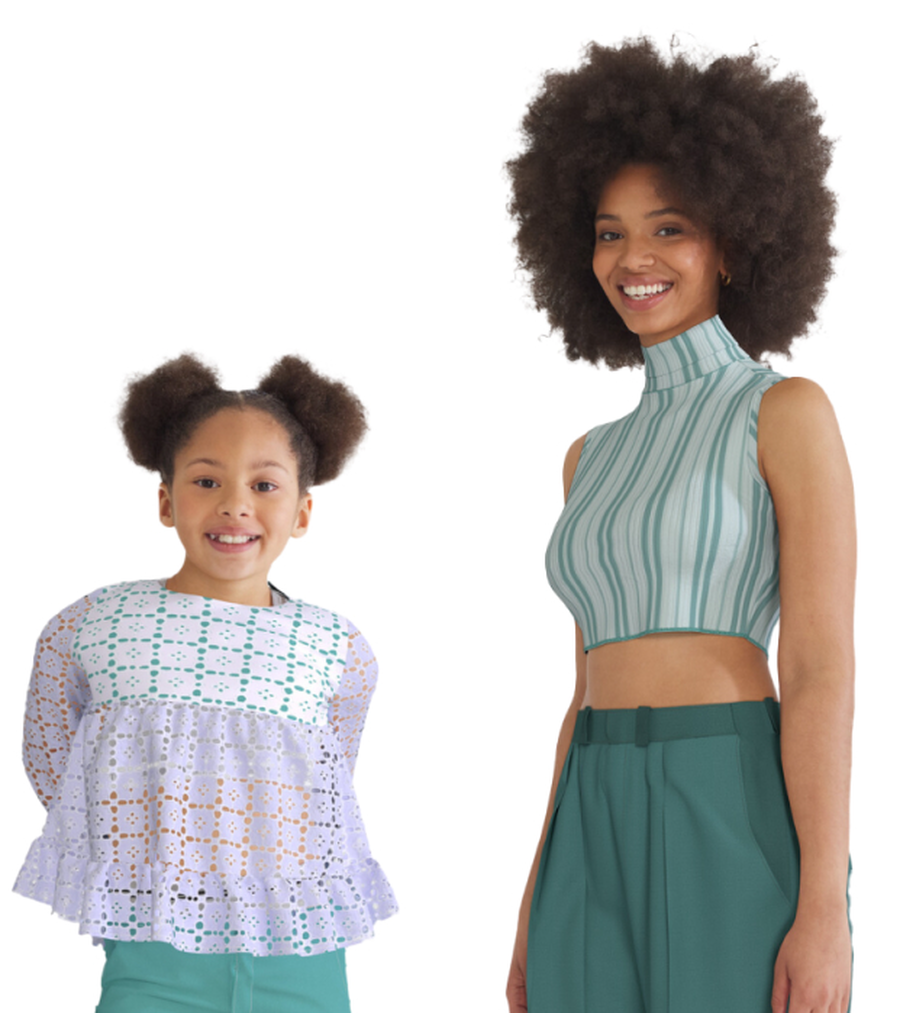 Little girl and young women wear clothing in the theme of Eco Shot.